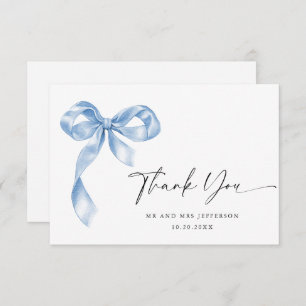 Elegant Dusty Blue Hand Drawn Bow Wedding Thank You Card