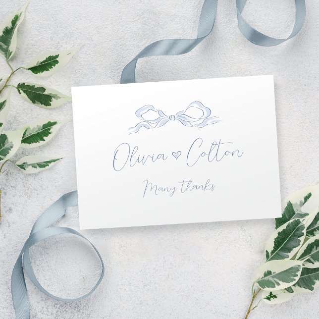 Elegant Dusty Blue Hand Drawn Bow Wedding Thank You Card (Elegant Dusty Blue Hand Drawn Bow Wedding Thank You Card)