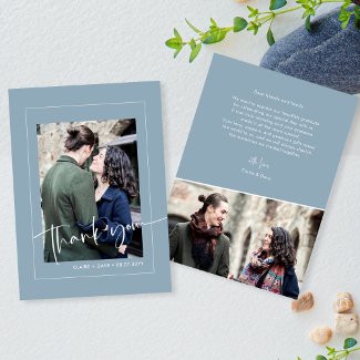 Elegant Dusty Blue Hand-Lettered Wedding Thank You