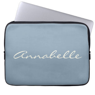 Elegant Dusty Blue Handwritten Script Name Custom Laptop Sleeve