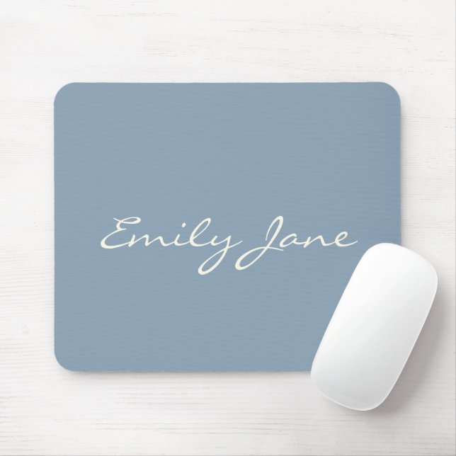 Elegant Dusty Blue Handwritten Script Name Custom Mouse Pad (With Mouse)