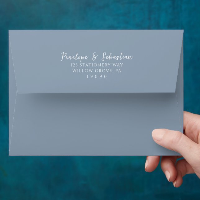 Elegant Dusty Blue Handwritten Script Wedding Envelope (Hand)