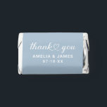 Elegant Dusty Blue Heart Script Monogram Hershey's Miniatures<br><div class="desc">A serene miniature wedding favor showcasing "Thank You" in dusty blue calligraphy script with a delicate heart flourish and the couple's names and date as a personalized monogram on a white background. Soft blue-gray tones lend an airy, tranquil sophistication. Customize the names and date for a beautiful reception favor. All...</div>