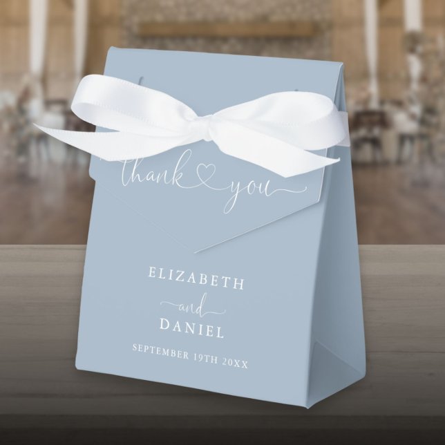 Elegant Dusty Blue Heart Script Wedding Favor Boxes (Elegant Dusty Blue Heart Script Wedding Favor Box)