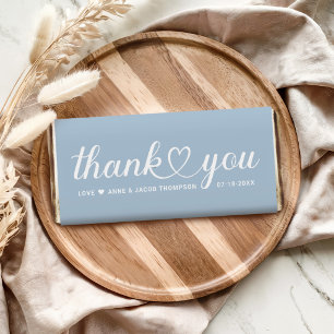 Elegant Dusty Blue Heart Script Wedding Hershey Bar Favors