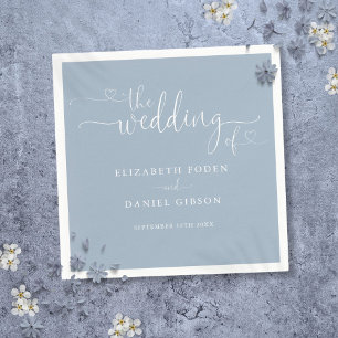 Elegant Dusty Blue Heart Script Wedding Napkins