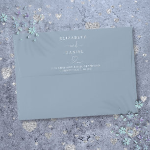 Elegant Dusty Blue Heart Wedding Envelope