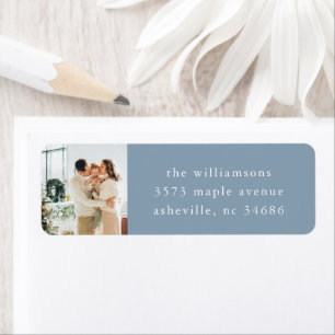 Elegant Dusty Blue Holiday Photo Return Address Label