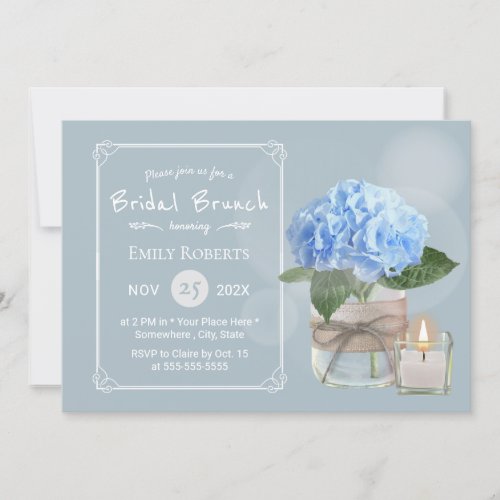 Elegant Dusty Blue Hydrangea Bridal Shower Brunch Invitation