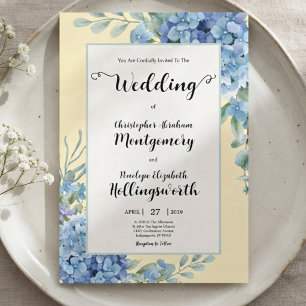 Elegant Dusty Blue Hydrangea Butter Yellow Invitation