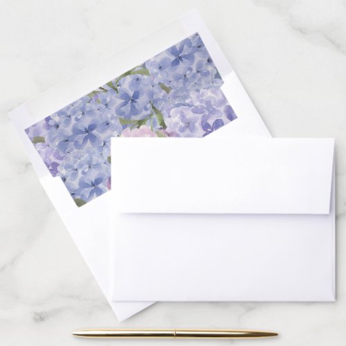 Elegant Dusty Blue Hydrangea Floral Wedding Envelope Liner