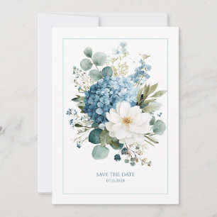 Elegant Dusty Blue Hydrangea White Anemone Invitation