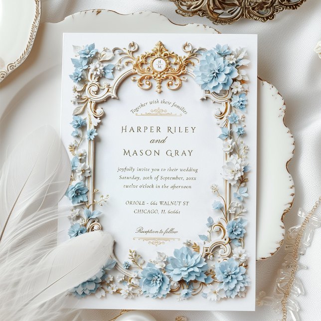 Elegant Dusty Blue Hydrangeas Faux Embossed Invitation (Creator Uploaded)