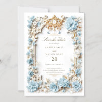 Elegant Dusty Blue Hydrangeas Faux Embossed