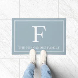 Elegant Dusty Blue Initial Family Name Doormat