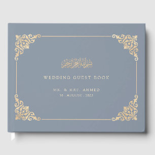 Elegant Dusty Blue Islamic Muslim Wedding Guest Book