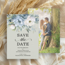 Elegant Dusty Blue Ivory Floral Sage Green Photo