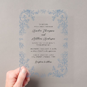 Elegant Dusty Blue Lace Floral Wedding Acrylic Invitations