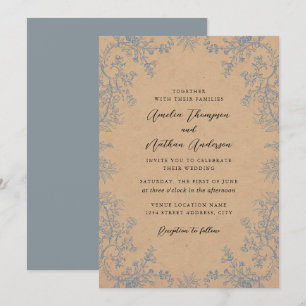 Elegant Dusty Blue Lace Florals Wedding Invitation