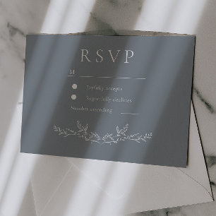 Elegant Dusty Blue Leaf Line Art Wedding  RSVP Card