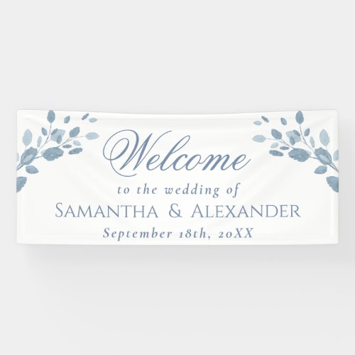 Elegant Dusty Blue Leaves Welcome Wedding  Banner