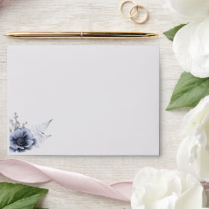 Elegant Dusty Blue Light Grey Floral Wedding Envelope