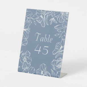 Elegant Dusty Blue Lily Wedding Table Number Cards Pedestal Sign