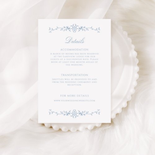 Elegant Dusty Blue Line Art Wedding Details Enclosure Card