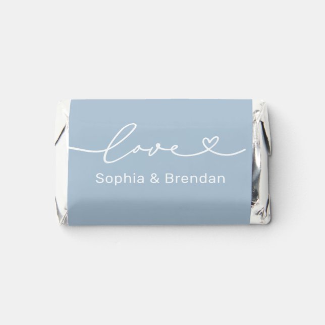 Elegant Dusty Blue Love Heart Script Hershey's Miniatures (Front)