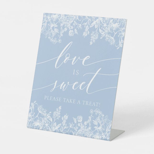 Elegant Dusty Blue Love is Sweet Treat Favor Sign (Front)