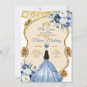Elegant Dusty Blue Mexican Princess Quinceañera Invitation