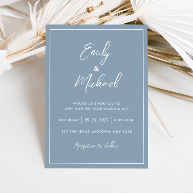 Elegant Dusty Blue Minimal Calligraphy Wedding Invitation (Creator Uploaded)