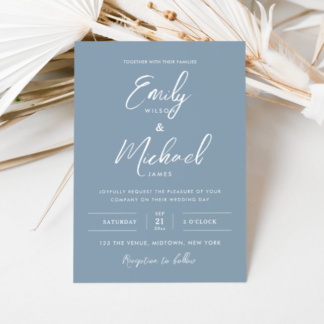 Elegant Dusty Blue Minimal Calligraphy Wedding Invitation (Creator Uploaded)