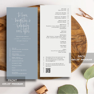 Elegant Dusty Blue Minimal QR Code Wedding Flat Program