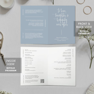 Elegant Dusty Blue Minimal QR Code Wedding Folded Program