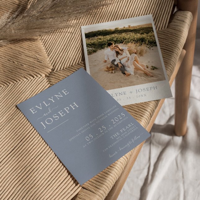 Elegant Dusty Blue Minimalist Boho Modern Wedding  Invitation (Creator Uploaded)