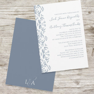 Elegant Dusty Blue Minimalist Classic Filigree Invitation