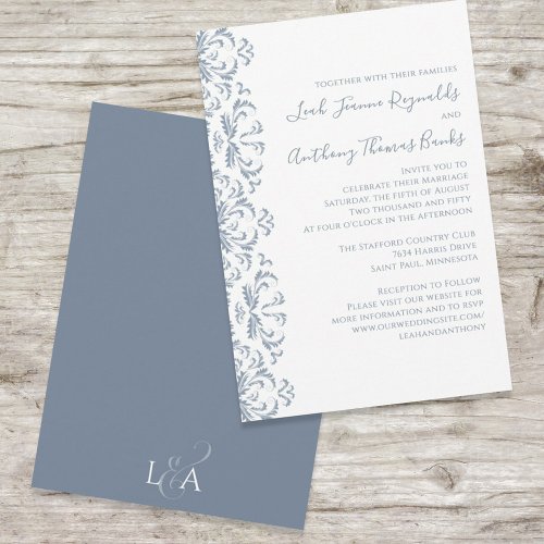 Elegant Dusty Blue Minimalist Classic Filigree  Invitation