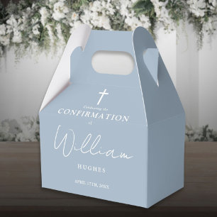 Elegant Dusty Blue Minimalist Confirmation Favor Boxes
