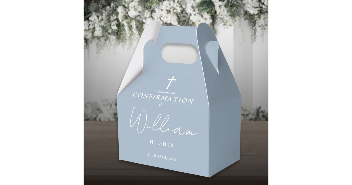 Elegant Dusty Blue Minimalist Confirmation Favor Boxes | Zazzle