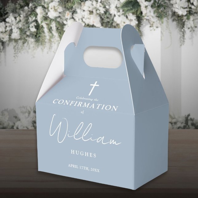 Elegant Dusty Blue Minimalist Confirmation Favor Boxes (Elegant Dusty Blue Minimalist Confirmation Favor Boxes)