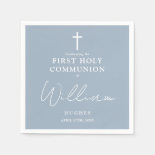 Elegant Dusty Blue Minimalist First Holy Communion Napkins