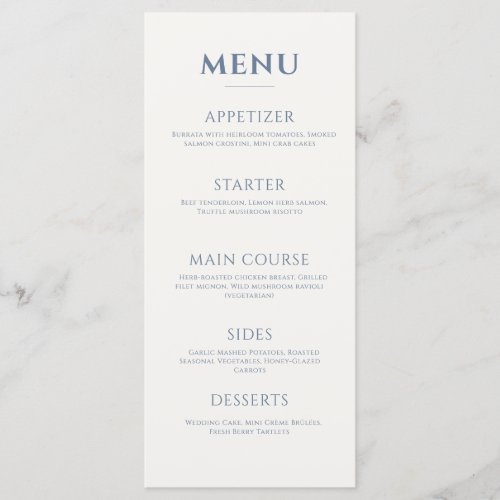 Elegant Dusty Blue Minimalist Modern Timeless Menu