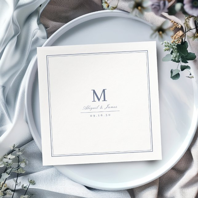 Elegant dusty blue minimalist monogram napkins (Elegant dusty blue minimalist monogram napkins)