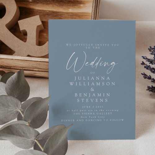 Elegant Dusty Blue Minimalist Script Wedding Invitation
