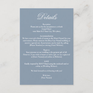 Elegant Dusty Blue Minimalist Wedding Details Enclosure Card