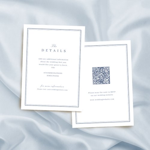Elegant dusty blue minimalist wedding details note card
