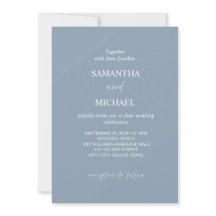 Elegant Dusty-Blue Minimalist Wedding Invitation
