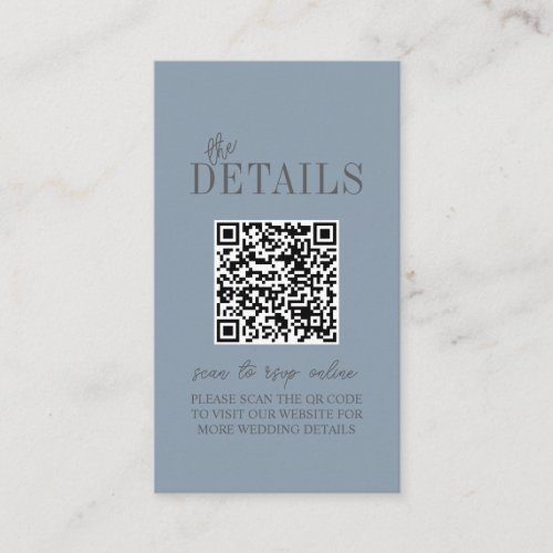 Elegant Dusty Blue Minimalist Wedding Qr Code Enclosure Card