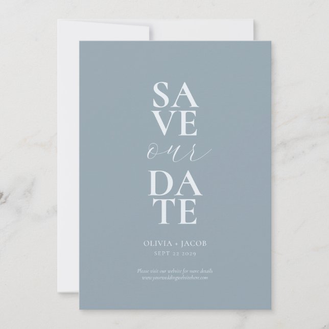 Elegant Dusty Blue Minimalist Wedding Save The Date (Front)